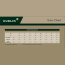 Dublin Pinnacle Boots III size chart showing UK, EU, shoe height, calf, and ankle measurements in centimetres.