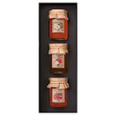 Luxury Edinburgh Preserves cheese condiments gift set with quince jelly, red pepper & garlic chutney, and spicy tomato chutney in a presentation box.