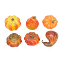 6 orange pumpkin decorations in various shapes.