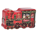 Festive Christmas Express train-shaped tin decorated with Santa and gifts, filled with praline chocolates.