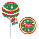 Festive Christmas lollipop pack of 15 with colourful Santa, penguin, and reindeer designs, featuring assorted flavours.