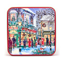 A view of Grandma wilds biscuit tin showing a snowy toy and sweet shop on a white background