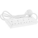 White 4-gang extension lead with power switch and white cable neatly coiled.