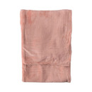 A blush-coloured flannel fleece throw laid out flat and neatly folded.
