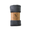 A Kilburn & Scott super soft flannel fleece throw, rolled and wrapped in a brown paper label, shown in a dark charcoal colour.