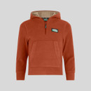 Kids’ russet ballistic hoodie with quarter-zip neckline, hood, front kangaroo pocket and Ridgeline logo on the chest.