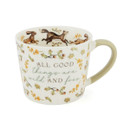 A view of a forest fable all good things mug on a white background