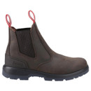 A side view of a women's  hunter dealer boots on a white background