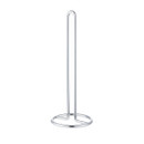 A view of a silver kitchen roll holder on a white background