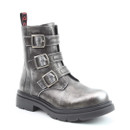 A front view of a silver buckle Heavenly Feet ankle boot on a white background A front view of a silver buckle Heavenly Feet ankle boot on a white background