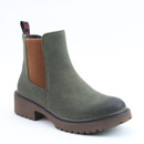 A front view of a green Heavenly Feet Chelsea ankle boot on a white background