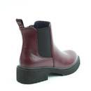 A back view of a burgundy ankle Heavenly Feet Chelsea boot on a white background