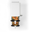 Top-down view of a white, vertical oven with two transparent trays showing grilled salmon and vegetables. The sleek design conveys modernity and efficiency.