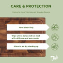 Green graphic with cleaning instructions: hand wash only, wipe with damp cloth or mild soap, and air dry standing up.