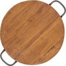 Smooth circular wooden board highlighting the natural wood pattern, with two side handles visible.