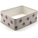 Emma Bridgewater bumblebee square tin with removable lid, cream interior visible.