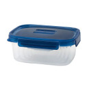 Rectangular food storage container with secure blue lid