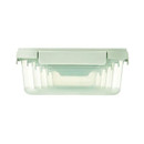 Side view of pastel green food storage containers nested together for space-saving storage.