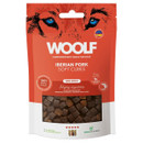 Woolf Iberian pork soft cubes semi-moist dog treats in red resealable pouch, natural grain-free snack for all breeds