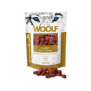 Woolf rabbit chunkies dog and cat treats in gold resealable pouch, natural grain-free snack with real rabbit meat