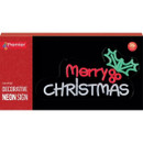 Retail packaging for the Merry Christmas decorative LED neon sign, showing the illuminated festive design on the front of the box.