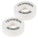 Two white rolls of PTFE thread seal tape, 12mm x 12m, WRC approved, for sealing pipe threads in plumbing applications.