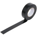Roll of black PVC electrical insulation tape with a strip unrolled, used for wiring and electrical repairs.
