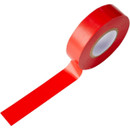 Roll of red PVC electrical insulation tape unrolled on a white background