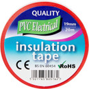 Red PVC electrical insulation tape roll with label showing 19mm x 20m size, RoHS approved