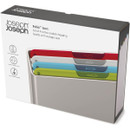 Box packaging of Joseph Joseph Folio Icon set showing four colour-coded chopping boards in storage case.