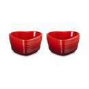 Angled side view of the Le Creuset Cerise Heart Ramekins, showcasing the rich gradient red colour and rounded edges.