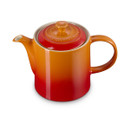 Angled top view of the Le Creuset Grand Teapot in Volcanic, highlighting the rounded shape, glossy finish, and three-ring design on the lid.