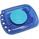 Blue plastic motorised pottery wheel base with circular spinning plate for moulding clay pots.