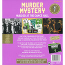 Back of Murder Mystery: Murder at the Dance Hall game box showing contents including character cards, clues and invitations — 1940s themed murder mystery party for 4–13 players.