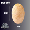 Jurassic World Dinosaur Egg Smash toy showing large 14cm by 9cm egg ready for excavation — realistic textured egg containing hidden dinosaur fossils to uncover.