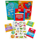 Contents of Project Craft My Big Colouring Tub featuring activity and colouring books, scented markers, crayons, oil pastels, colouring pencils and colourful sticker sheet.