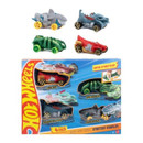 Hot Wheels Stretchy Vehicles 4-Pack featuring animal-inspired toy cars including shark, crocodile, dragon, and lizard designs — flexible, stretchable cars for imaginative play, ideal for children aged 3 and above.