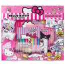 Hello Kitty and Friends Stationery Art Set featuring colouring and activity books, gel pens, pencils, and fun stickers in a vibrant pink box — a creative stationery collection for children aged 3 and above.