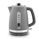Sleek gray electric kettle with a clear water level indicator, ergonomic handle, and metallic accents, exuding a modern and functional design.