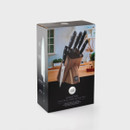 Packaging box of the Taylor’s Eye Witness Kingston five-piece knife block set featuring stainless steel knives and an acacia wood block.
