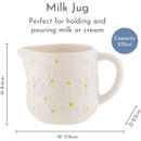 Price & Kensington Daisy milk jug shown with product dimensions and 275ml capacity label, ideal for serving milk or cream.