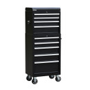 A side view of a 26-inch 9-drawer tool cabinet on a white background