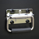 A close-up view of a handle on a 26-inch 9-drawer tool cabinet on a white background