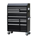 A side view of a 42-inch 12-drawer tool cabinet on a white background