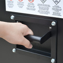 A close-up view of the handle on a 42-inch 12-drawer tool cabinet on a white background