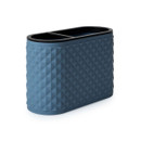 Figaro toothbrush holder in slate blue featuring a textured diamond pattern and two black compartments for organising toothbrushes and toothpaste.