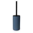 Figaro toilet brush holder in slate blue featuring a textured diamond pattern, black lid, and matching black handle for a contemporary bathroom finish.