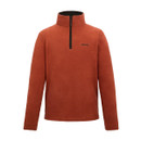 A view of an orange Regatta half zip fleece on a white background