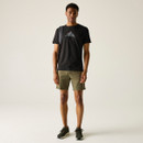 A front view of a man wearing a black regatta t-shirt on a white background