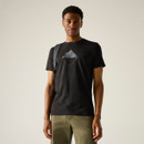 A front view of a man wearing a black regatta t-shirt on a white background